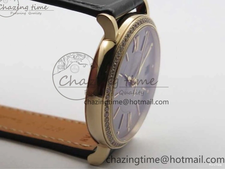MIROTIME 0522 Durable Portofino 37mm RG V7F 1:1 Best Edition Gray Dial Diamonds Bezel on Black Leather Strap A 7089